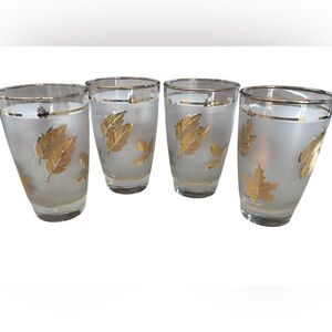 Set of 4 -12oz Libby Gold leaf foliage frosted glasses. I have 2sets 4 EUC